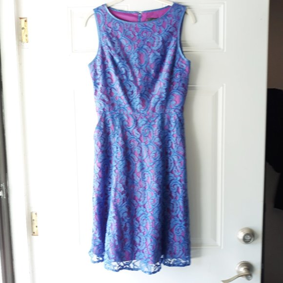 Adrianna Papell Purple Pink Lace A Line Dress Sz 4 - Picture 1 of 7